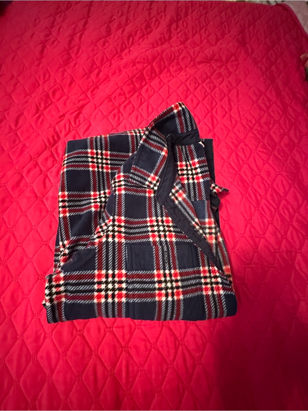 Time and Tru Navy, Red and White Plaid Pullover Hoodie